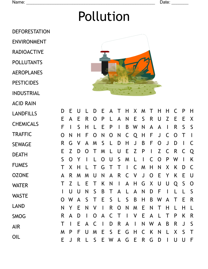 Pollution Word Search WordMint