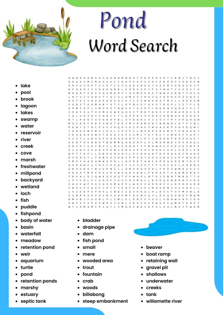 Pond Word Search Puzzle Worksheet Activities For Kids Made By