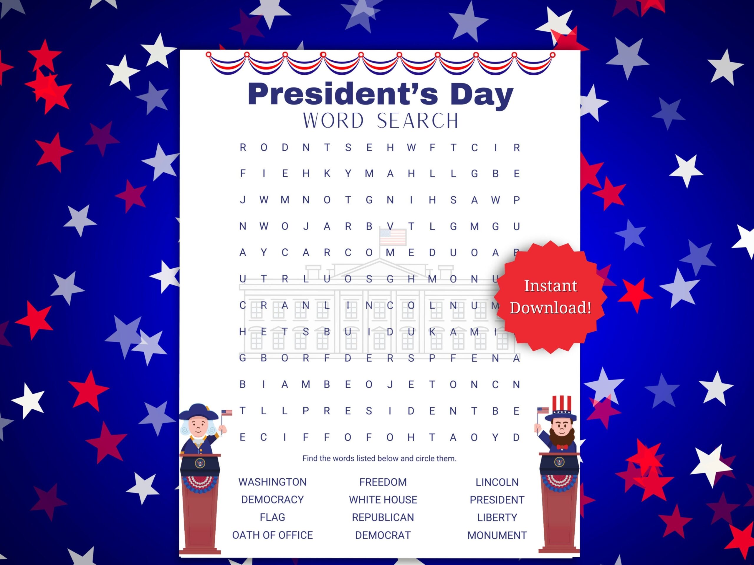 President s Day Printable Game Word Search For Classroom Home School US History Elementary School President s Day Activity For Library Etsy