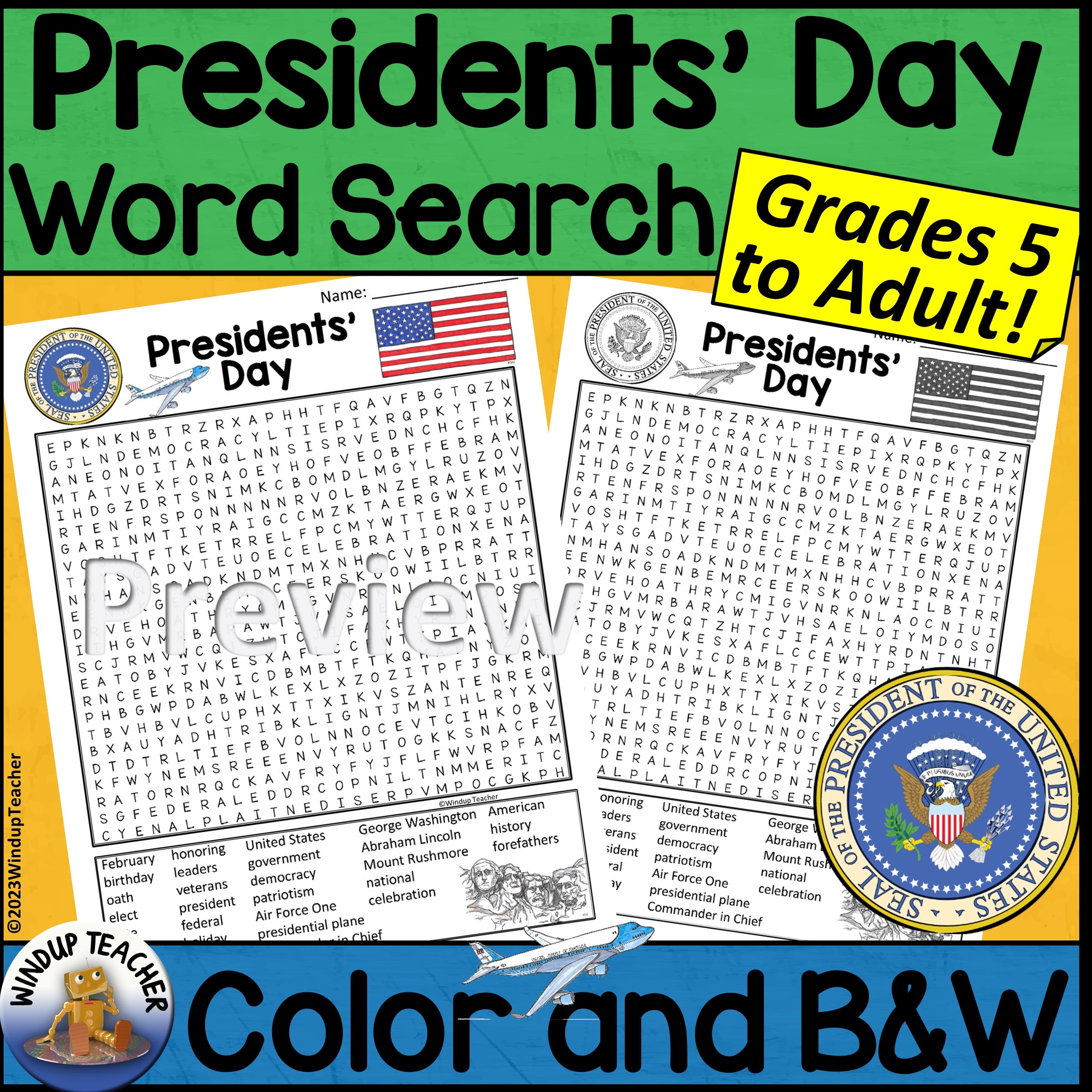 Presidents Day Word Search Activity Printable Hard For Grades 5 
