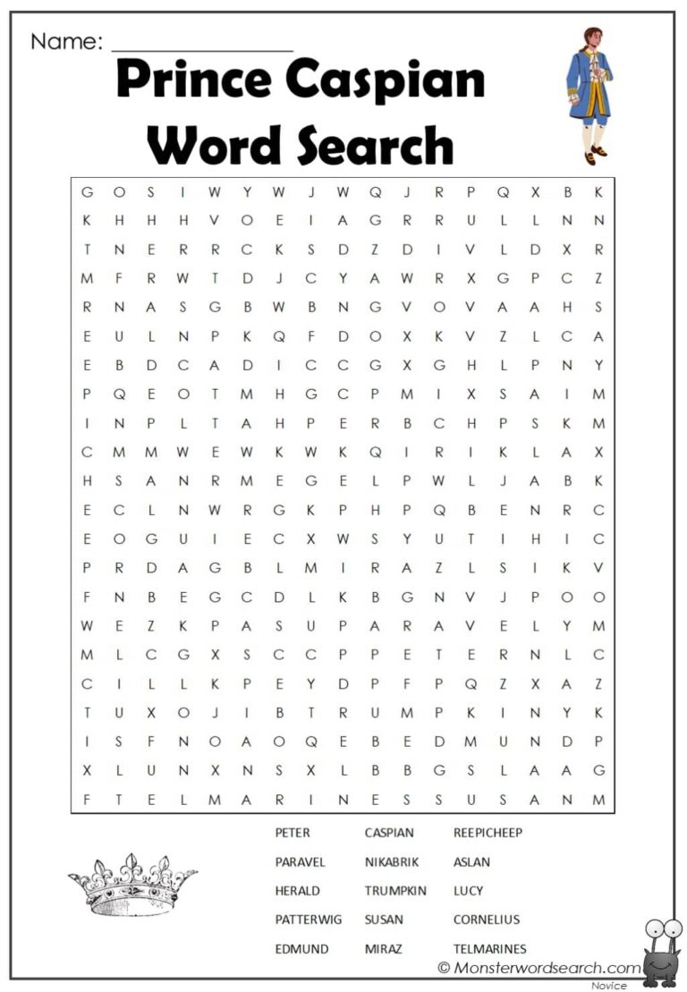 Prince Caspian Word Search Monster Word Search