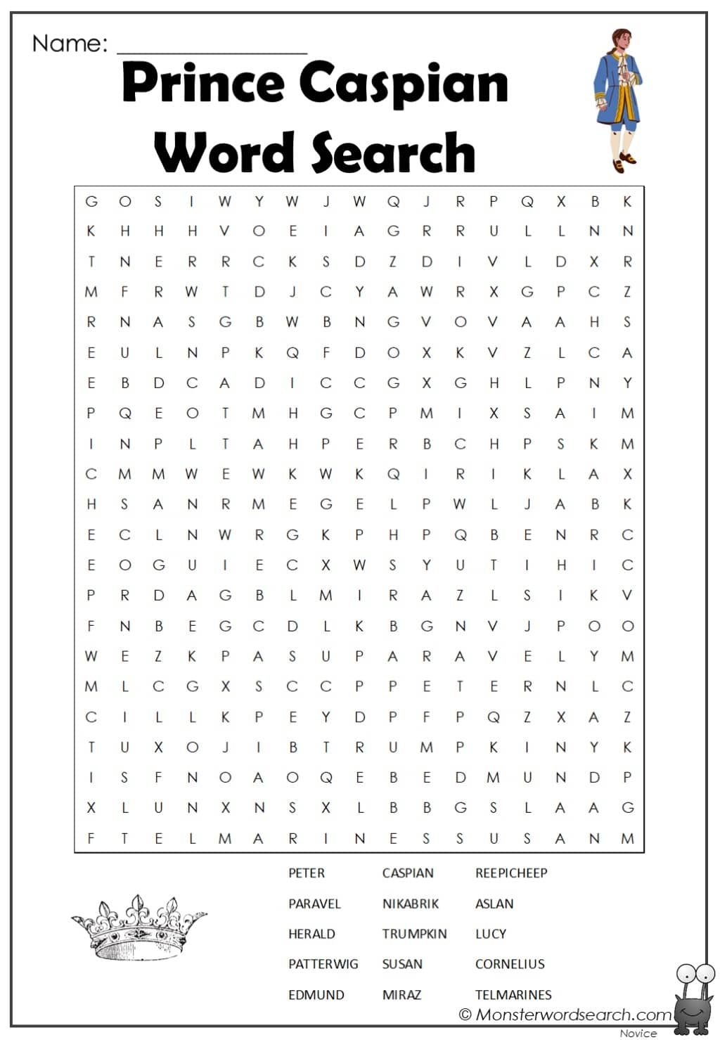 Prince Caspian Word Search Monster Word Search