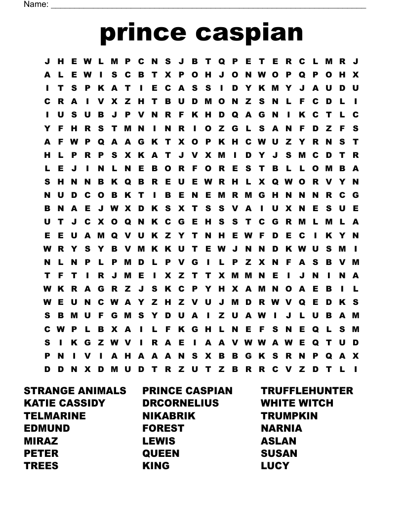 Prince Caspian Word Search WordMint