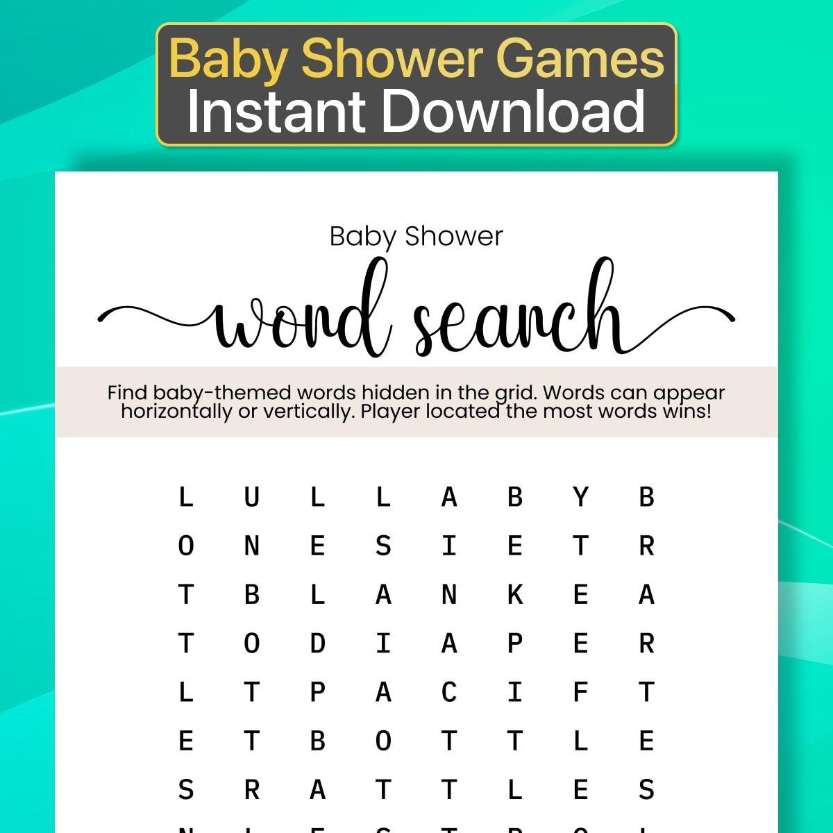 Baby Shower Word Search Free Printable