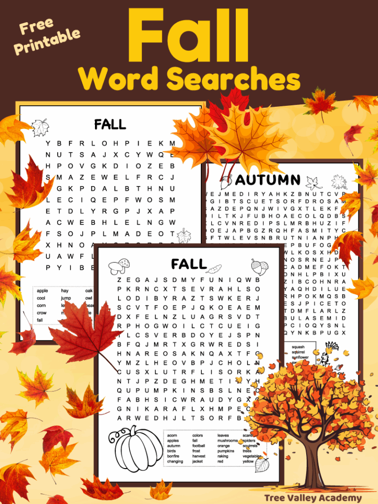 Printable Fall Word Searches For Kids Tree Valley Academy