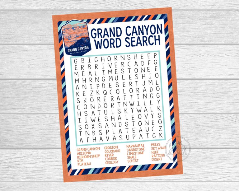 Printable Grand Canyon Word Search Word Search For Grand Canyon 