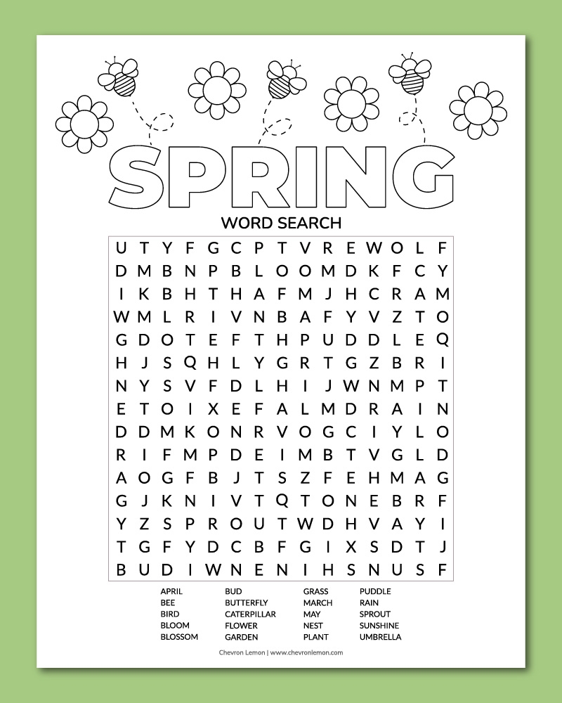 April Word Search Printable