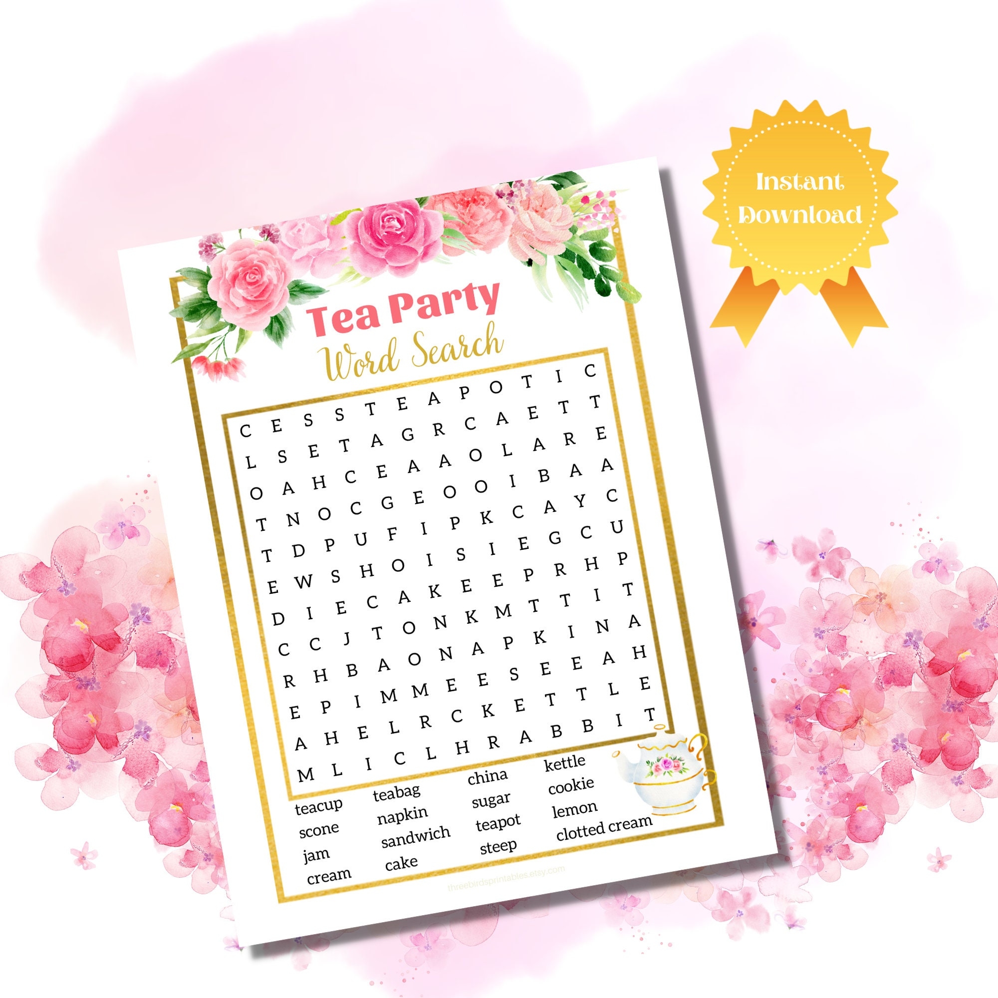 Printable Tea Party Games Afternoon Tea Party Tea Party Word Search High Tea Activity Instant Download Ladies Tea Party TPF1 Etsy