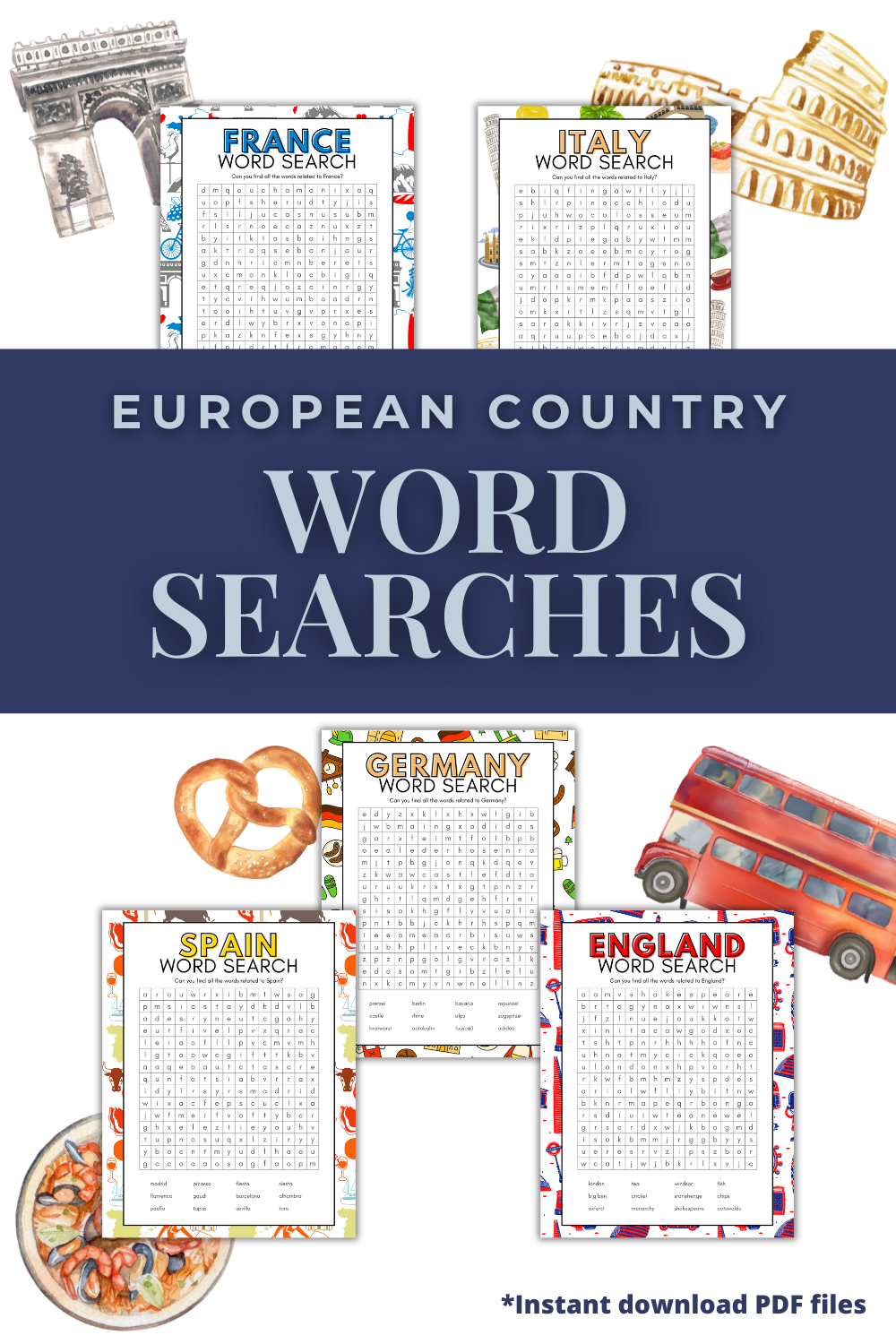 Printable Word Searches European Countries Abroad Wife Family Travel