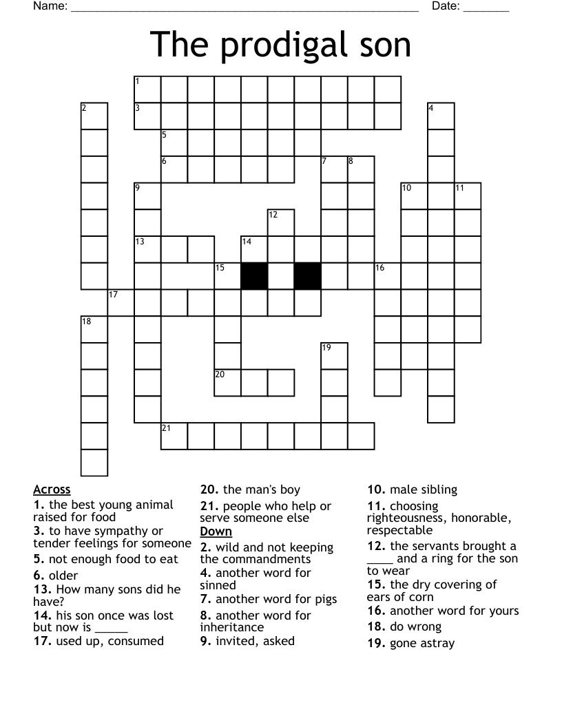 Prodigal Son Word Search WordMint