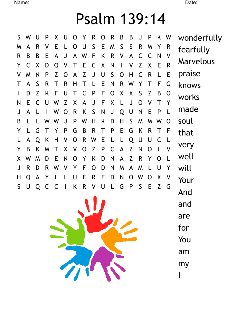 Psalm 139 14 Word Search WordMint