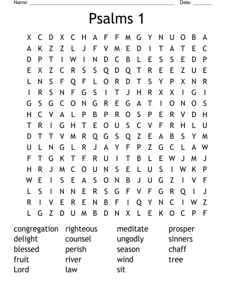 Psalms 1 Word Search WordMint