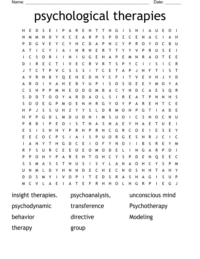 Psychological Therapies Word Search WordMint