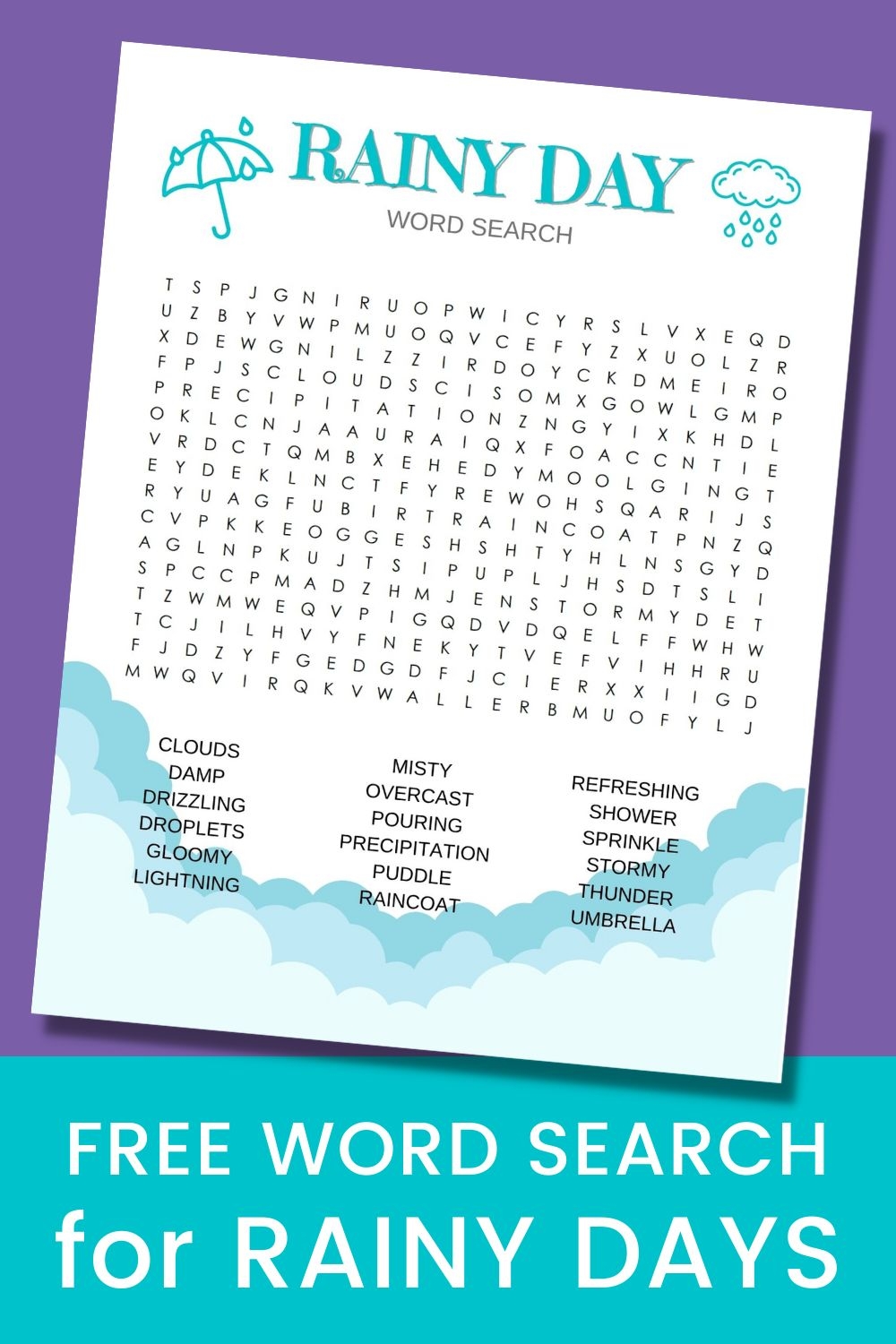 Kids Rain Word Search Printable
