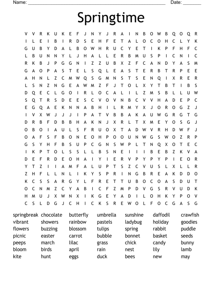 Ready For Spring Word Search WordMint