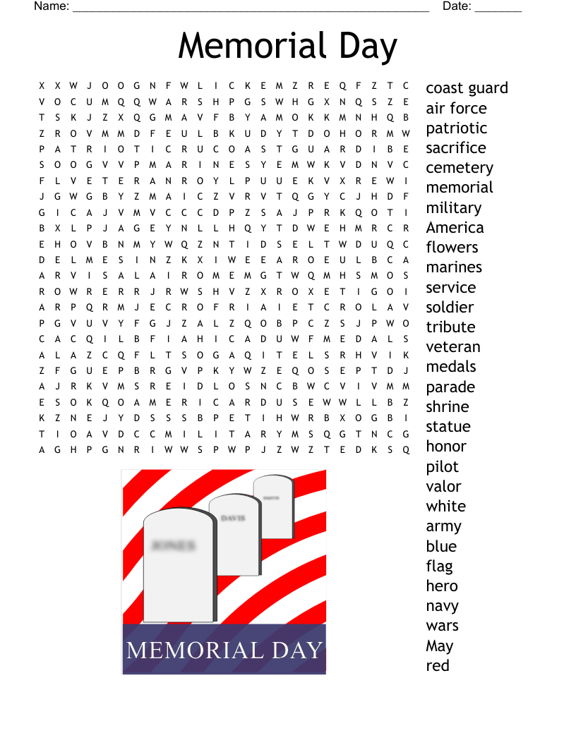 Remembrance Day Word Search WordMint