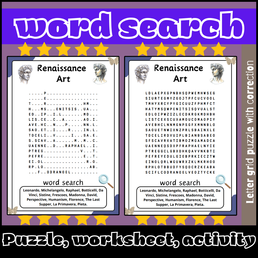 Renaissance Art Word Search Puzzle Worksheet Activity Made By 