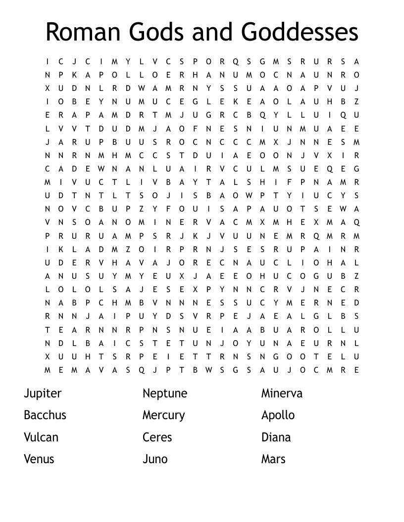 Roman Gods And Goddesses Word Search WordMint