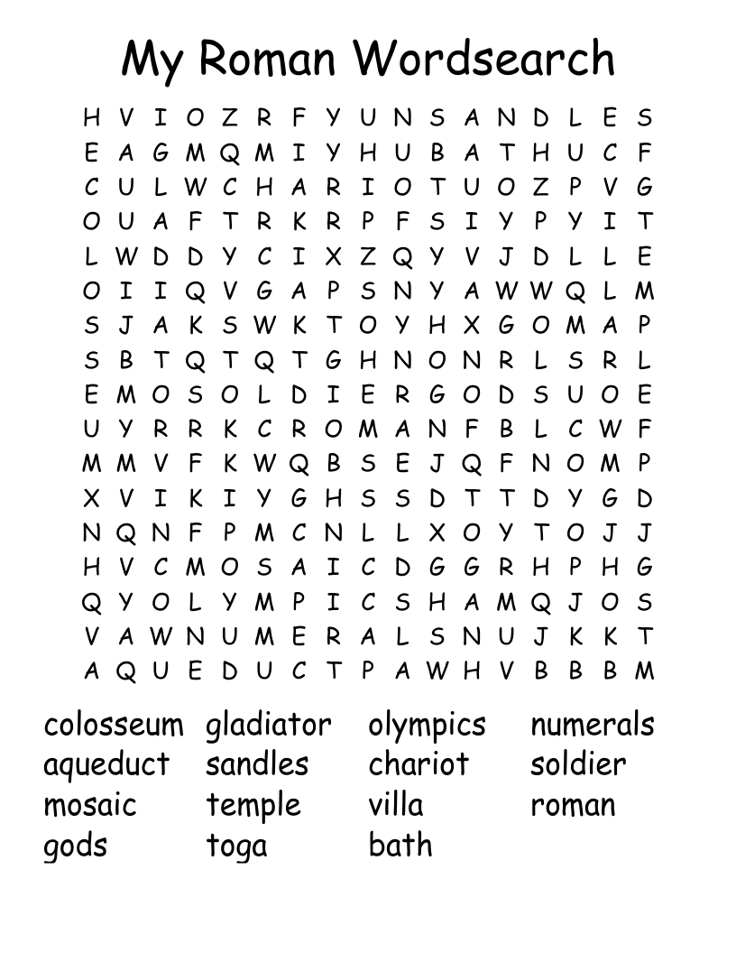 Printable Word Search Roman Gods