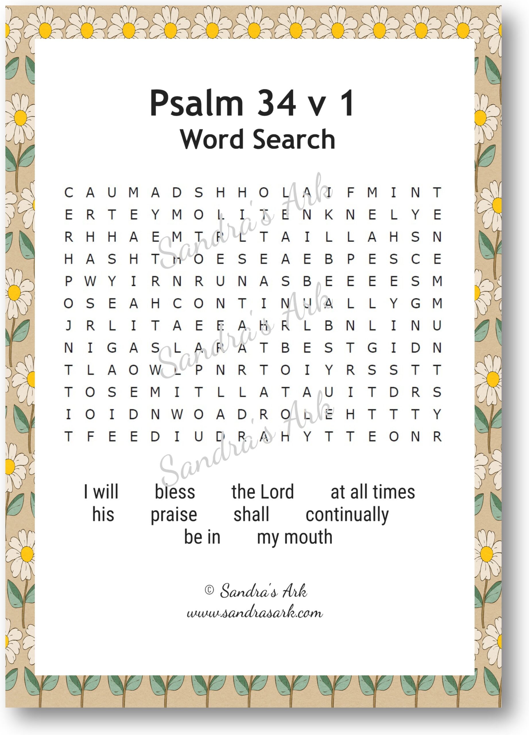 Sandra s Ark Psalm 34 V 1 4 Free Word Search Puzzles Coffee U0026 Conversation