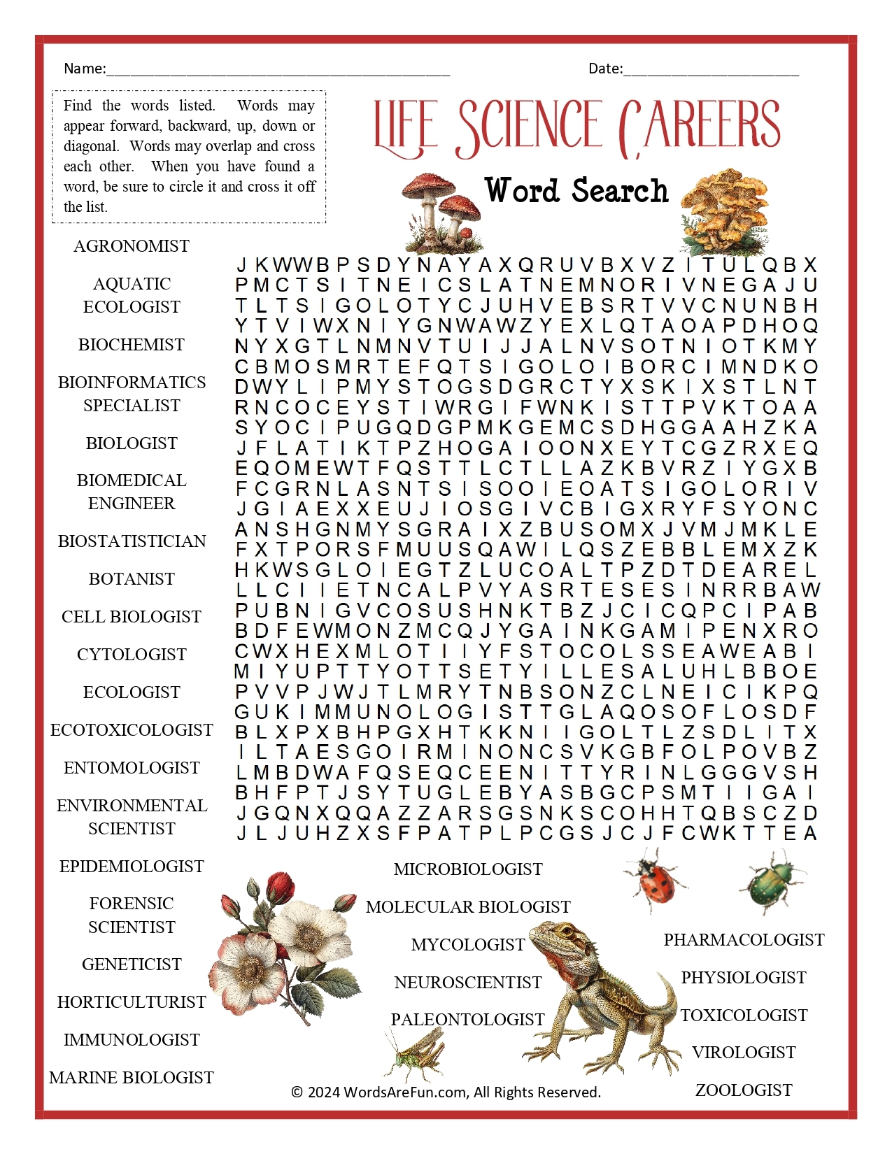 Science Word Search Hard Printable