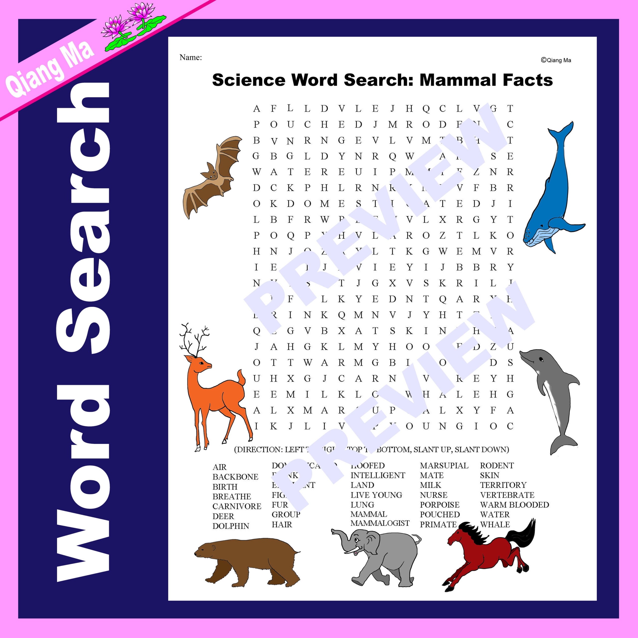 Science Word Search Mammal Facts Made By Teachers