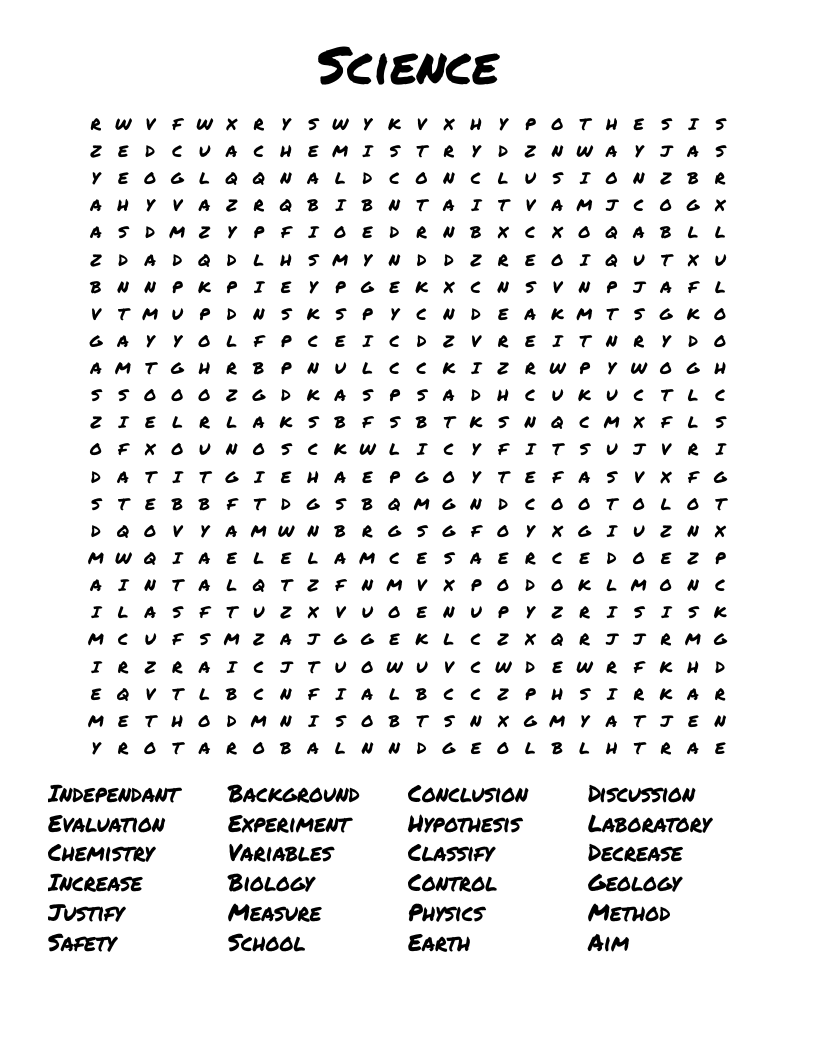 Science Word Search WordMint