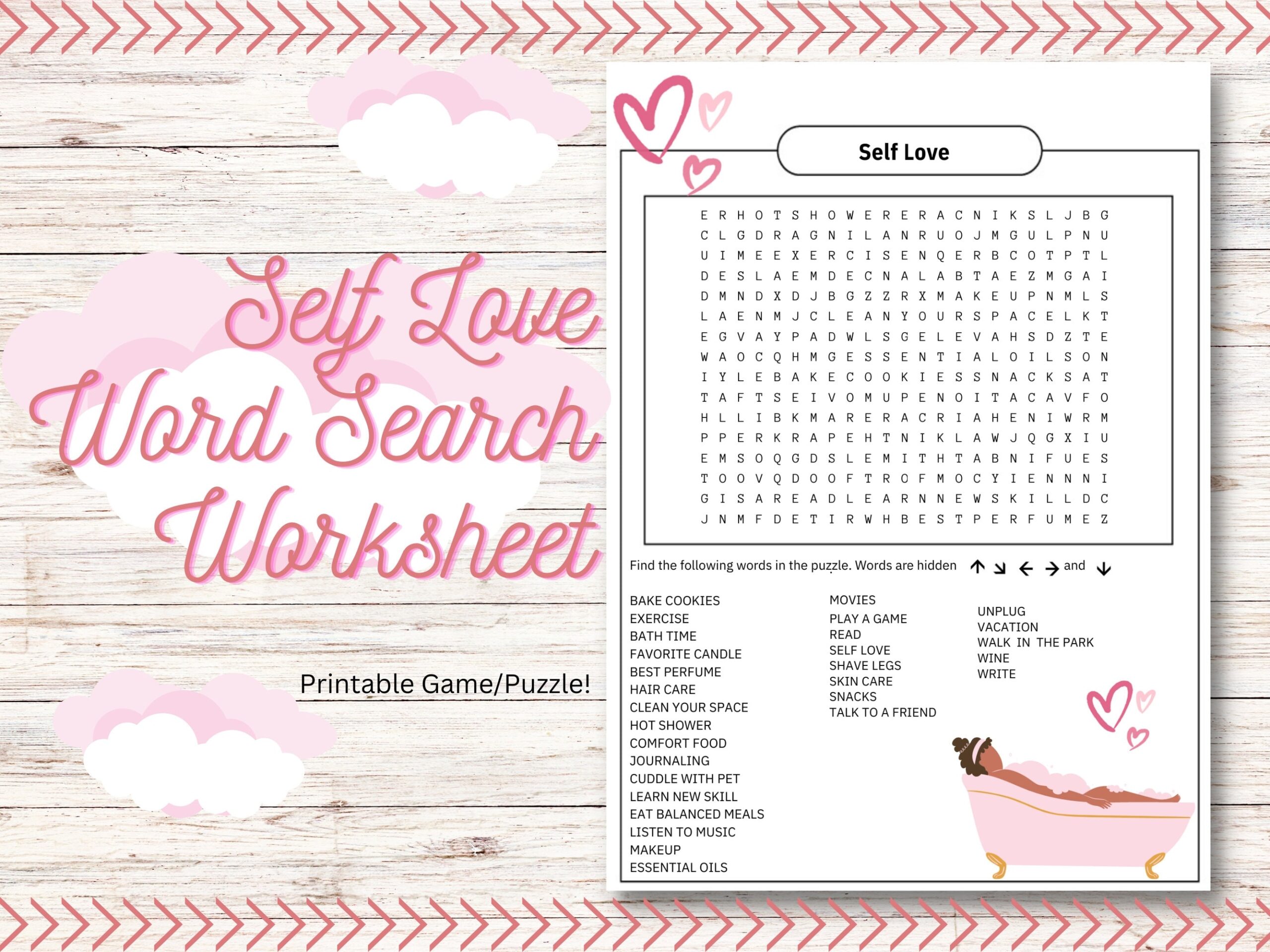 Self Love Word Search Ideas Puzzle Brain Game Printable Download