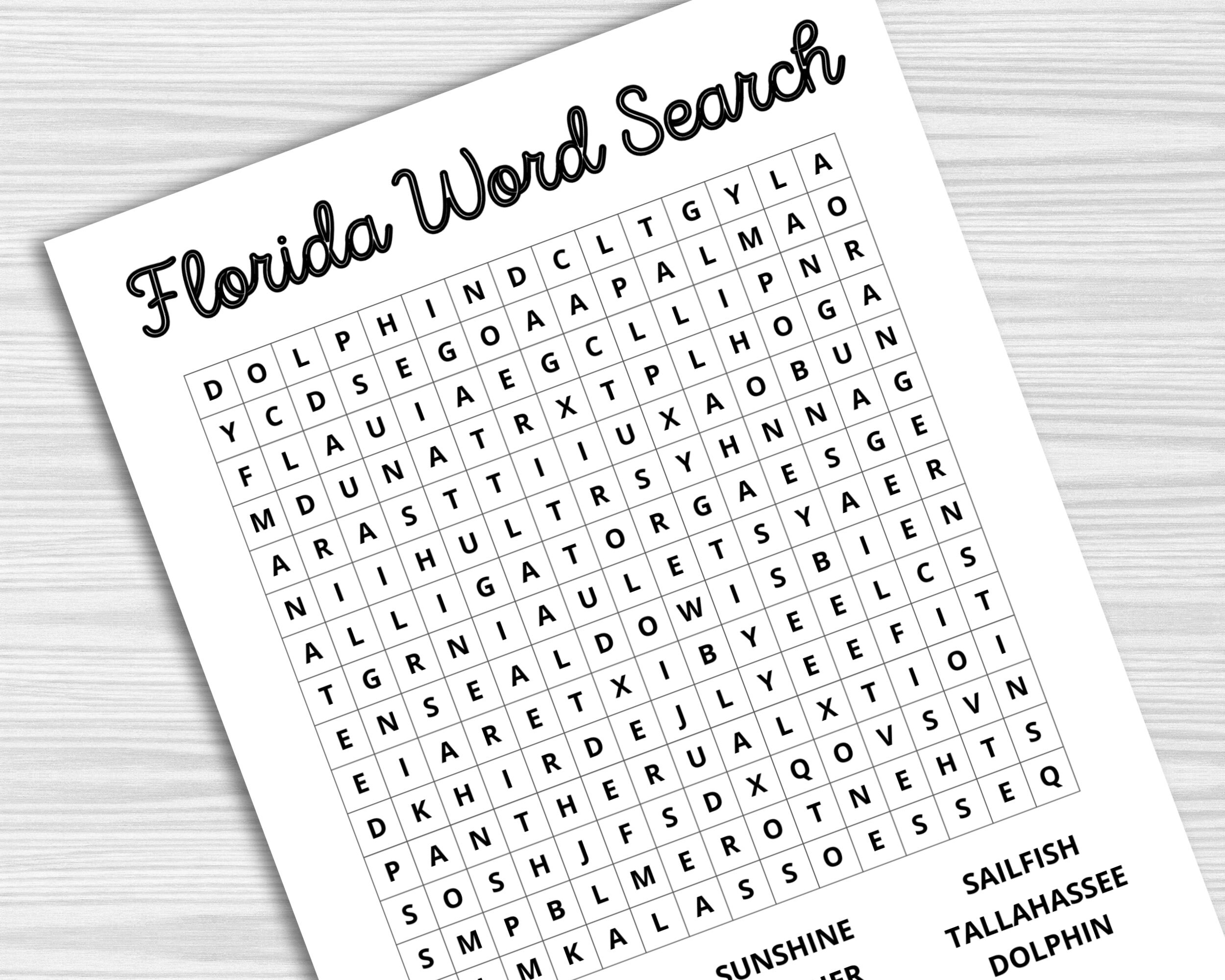 Set Of 5 Florida Worksheets State Of Florida Printable Word Search 4th Grade Worksheet Etsy