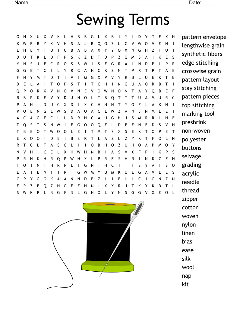Sewing Terms Word Search WordMint
