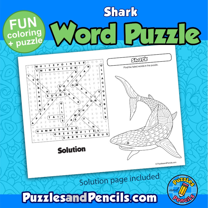 Shark Word Search Puzzle Activity Page And Coloring Wordsearch