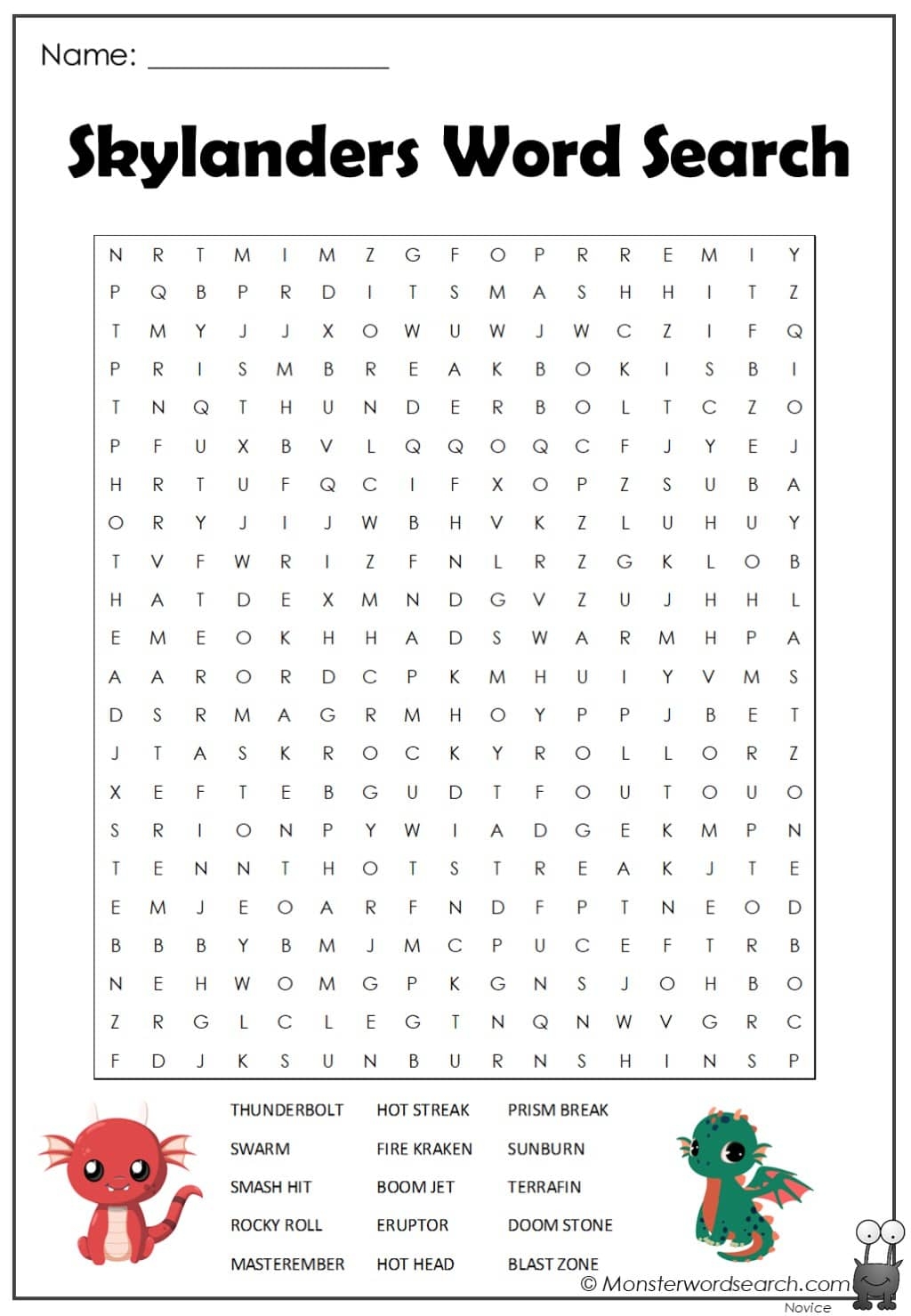 Skylanders Word Search 2 Monster Word Search
