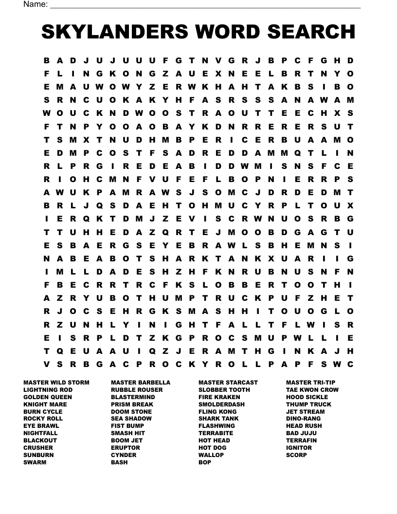 SKYLANDERS WORD SEARCH WordMint