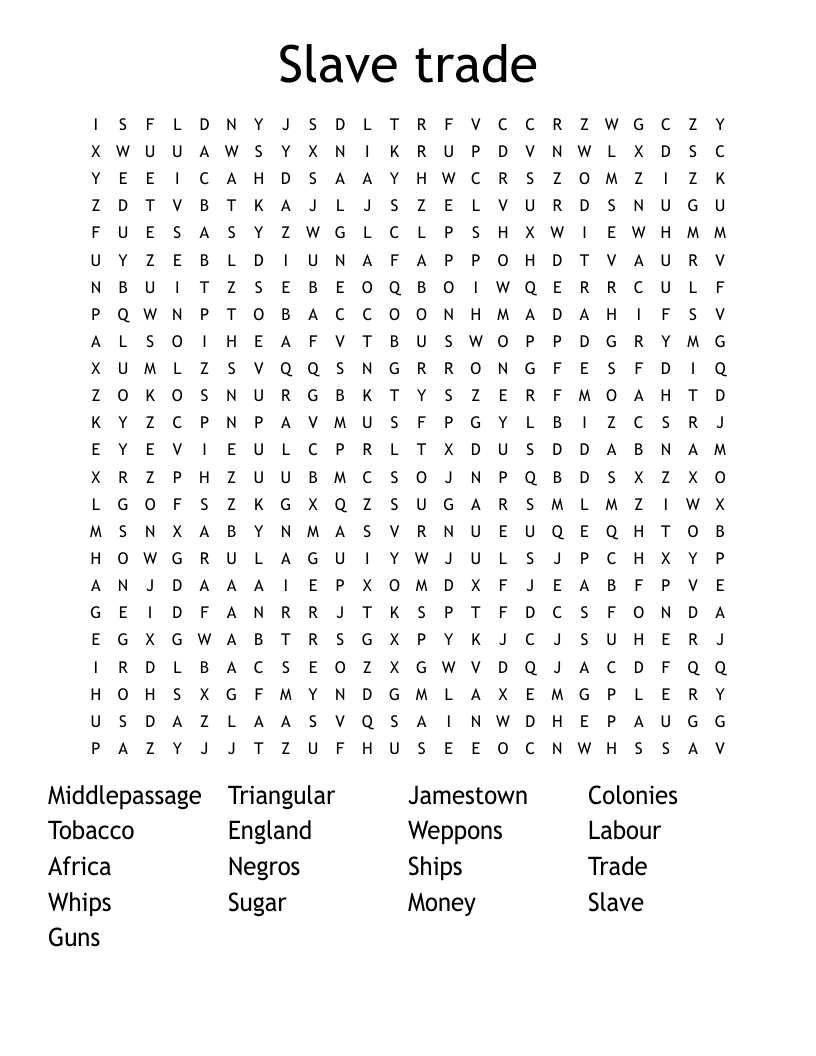 Slave Trade Word Search WordMint