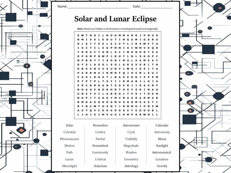 Solar And Lunar Eclipse Word Search Puzzle Worksheet Activity Teaching Resources