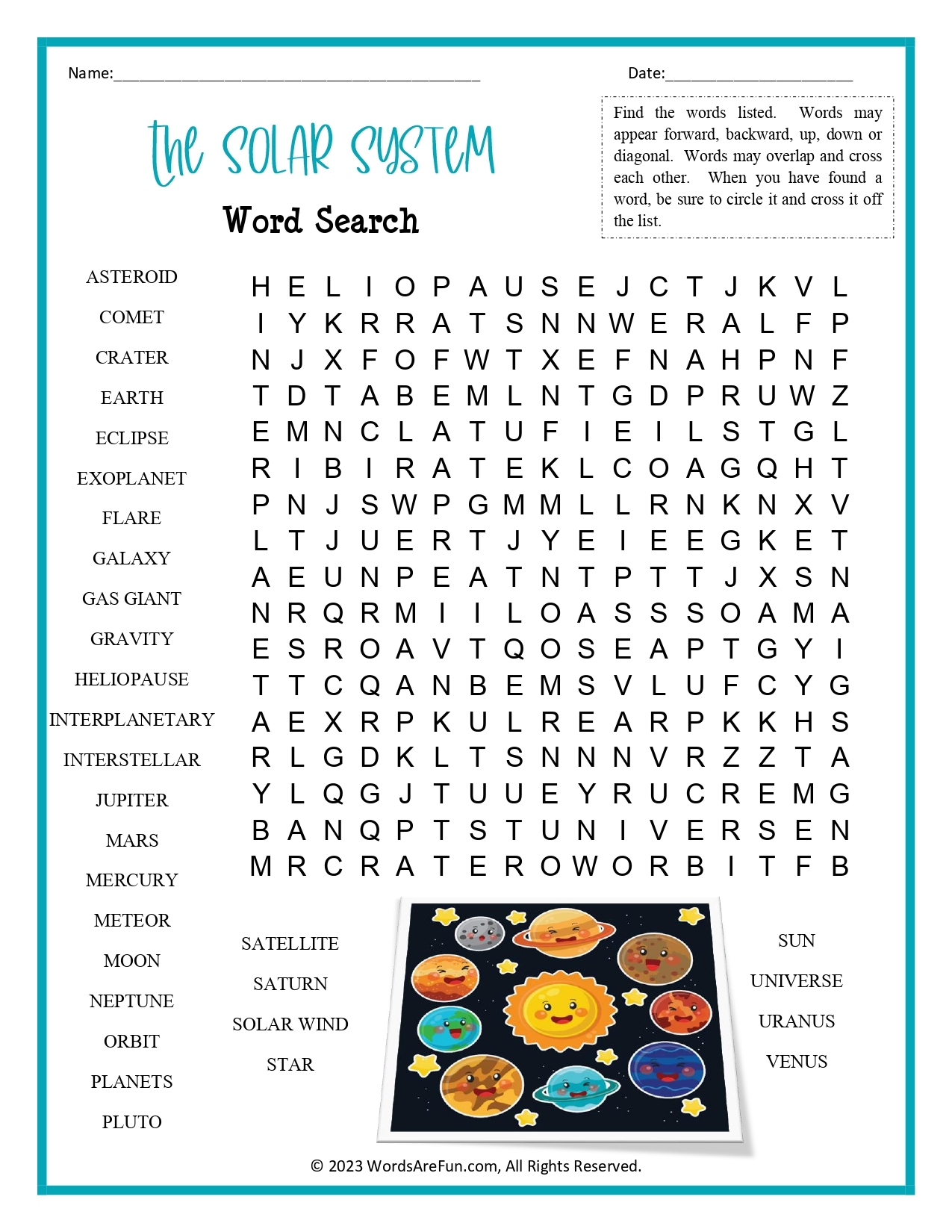 Solar System Word Search Printable Solar System Word Search Printable