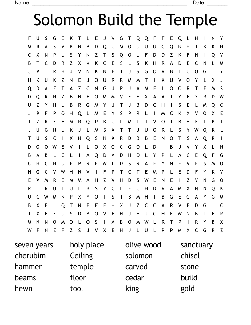 Solomon Builds The Temple Word Search WordMint