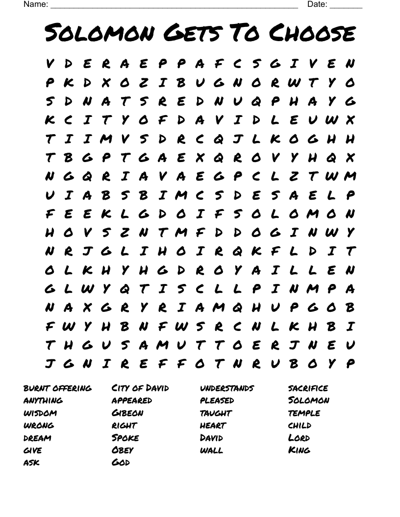 Solomon Gets To Choose Word Search WordMint