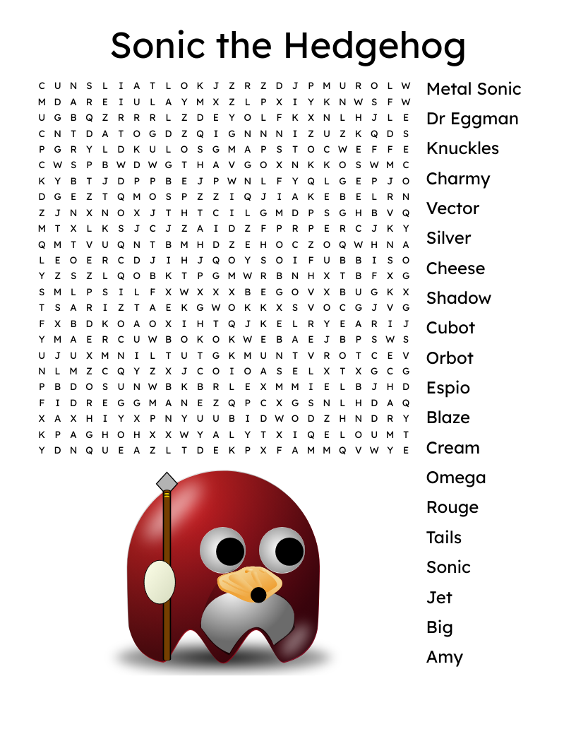 Sonic The Hedgehog Word Search WordMint