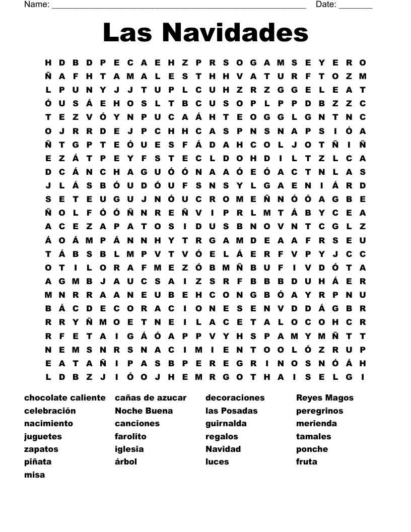 Printable Free Spanish Word Search Pdf