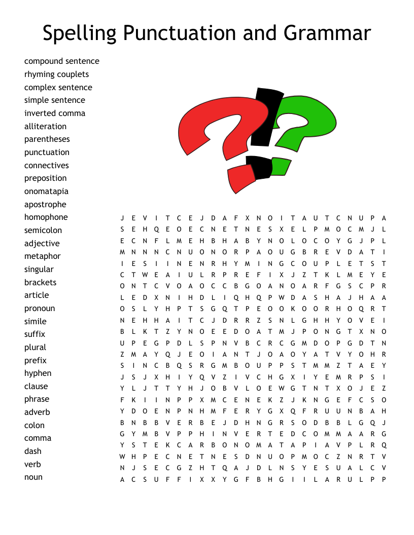 Grammar Word Search Puzzles Printable