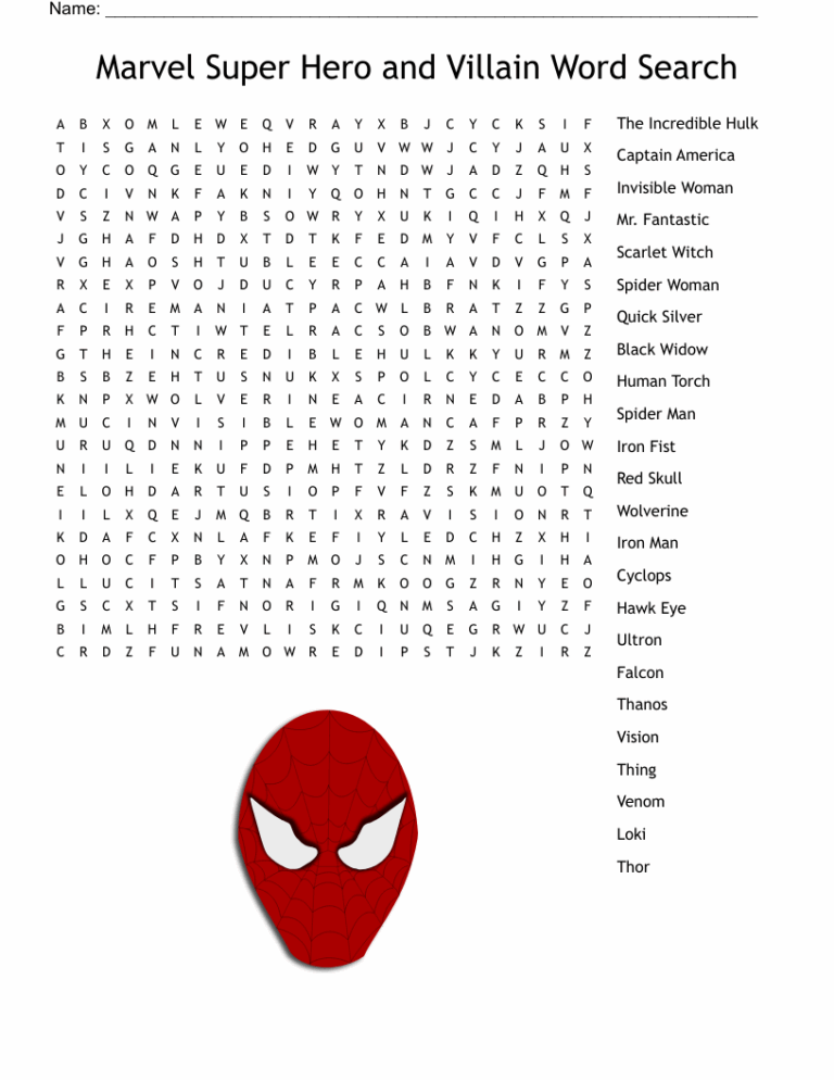 Spiderman Word Search WordMint