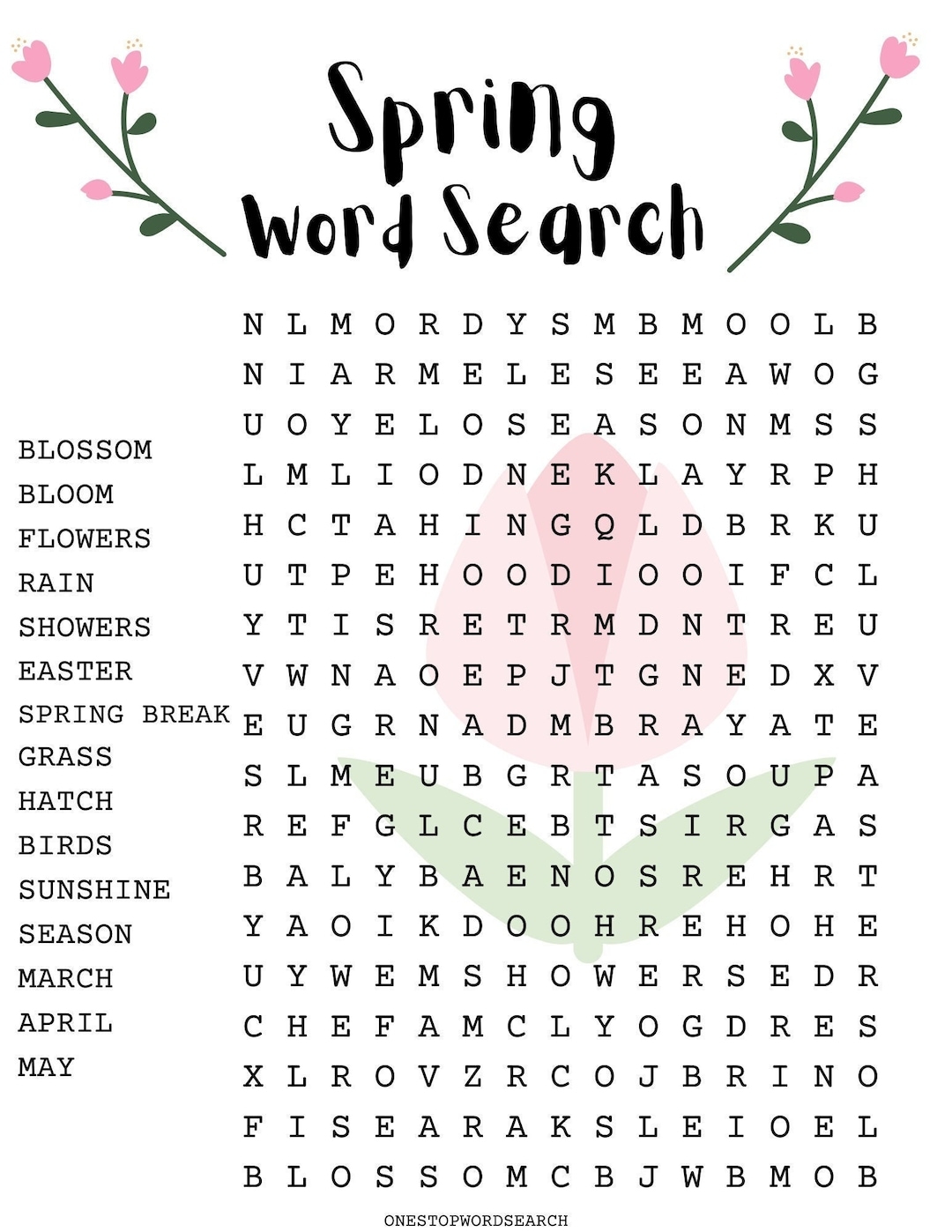 Spring Word Search Puzzle With Answer Sheet Seasonal Games Seasonal Puzzles Family Activities Children s Puzzles Etsy UK