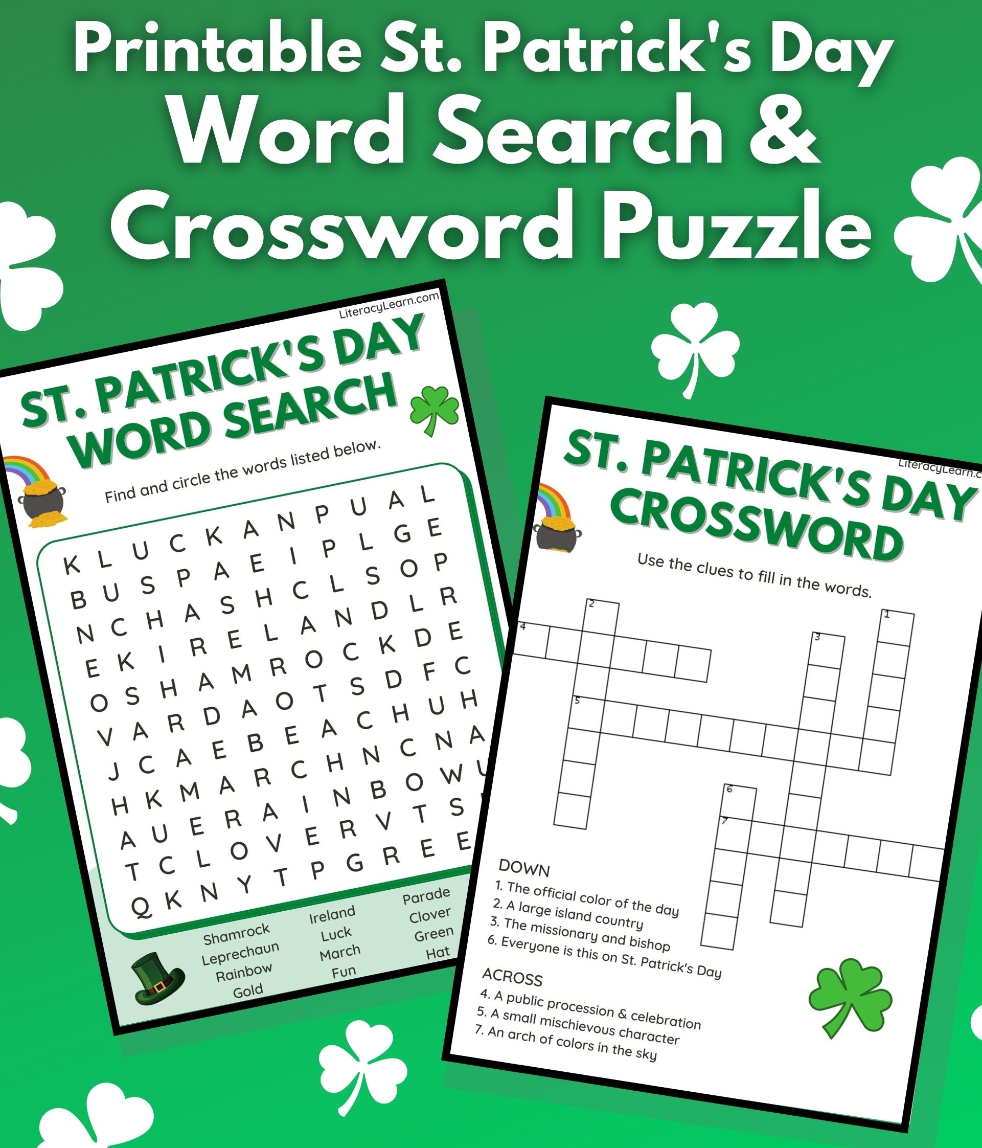 St Patrick s Day Word Search U0026 Crossword Literacy Learn