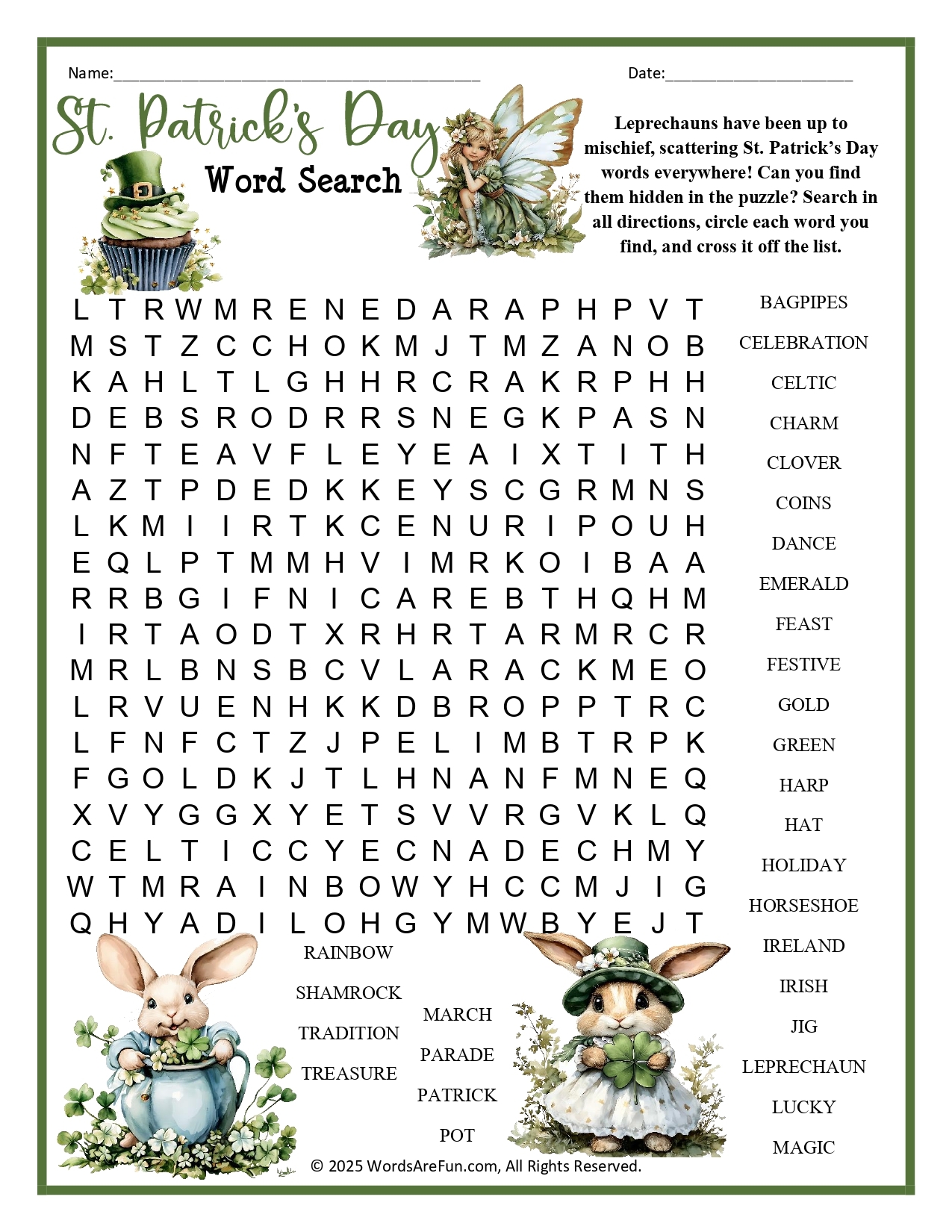 St Patrick's Word Search Printable