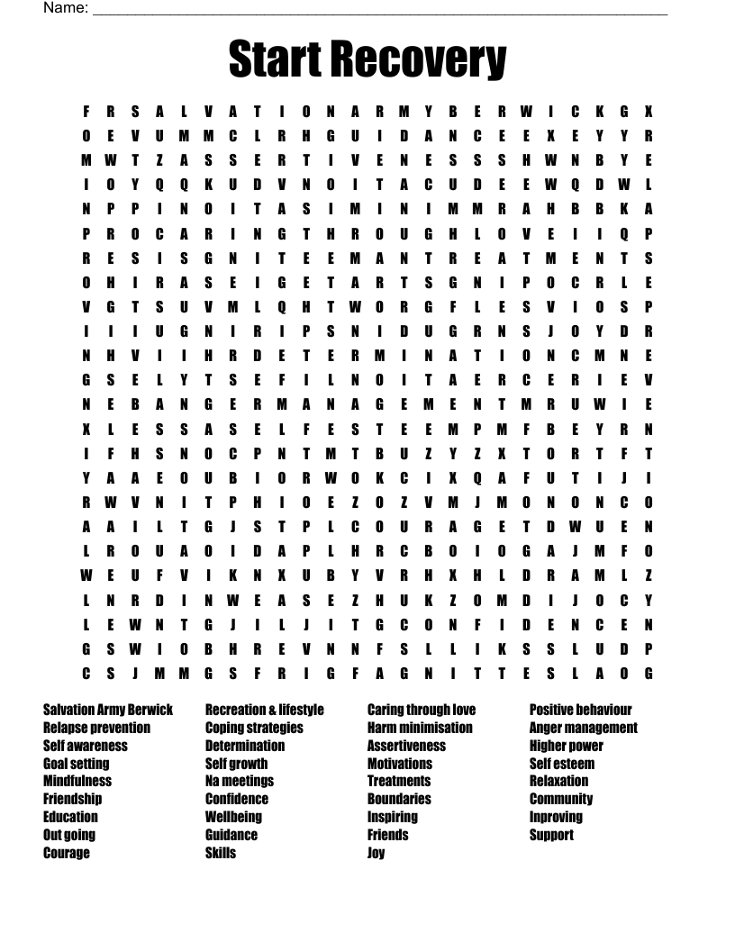 Printable Recovery Word Search