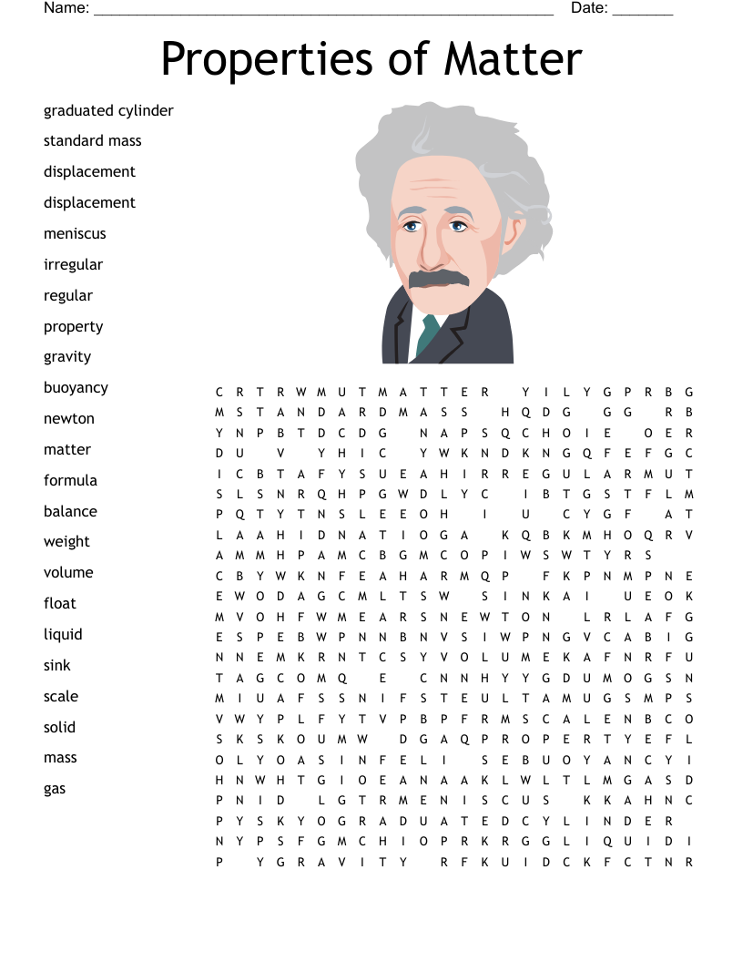 Properties Of Matter Word Search Printable