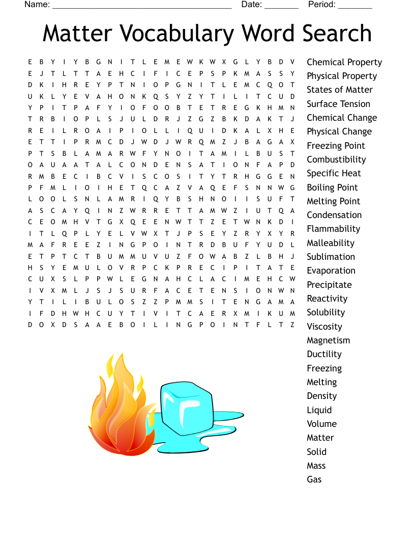 Printable State Of Matter Word Search