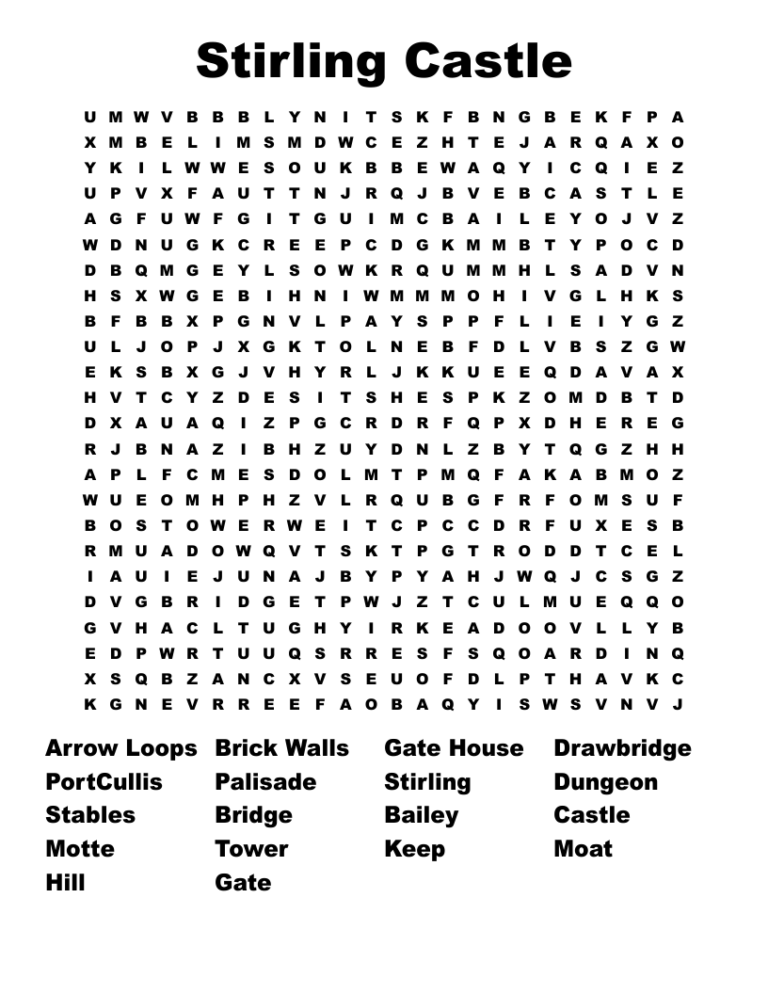 Stirling Castle Word Search WordMint