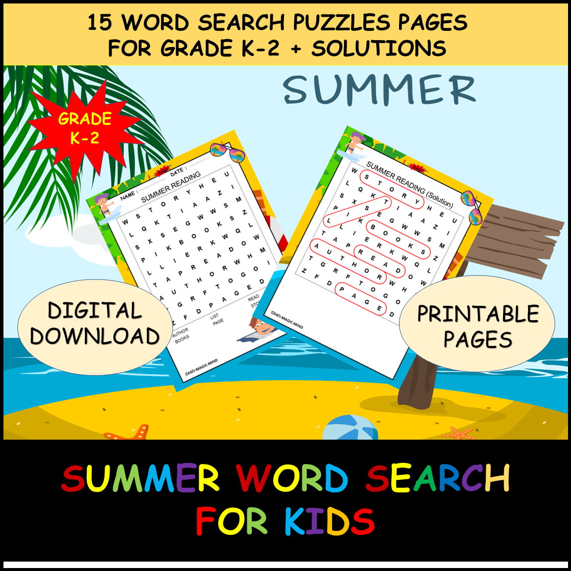 Summer Word Search Puzzles Grade K 2 15 Fun End Of Year Printable Pages Made By Teachers